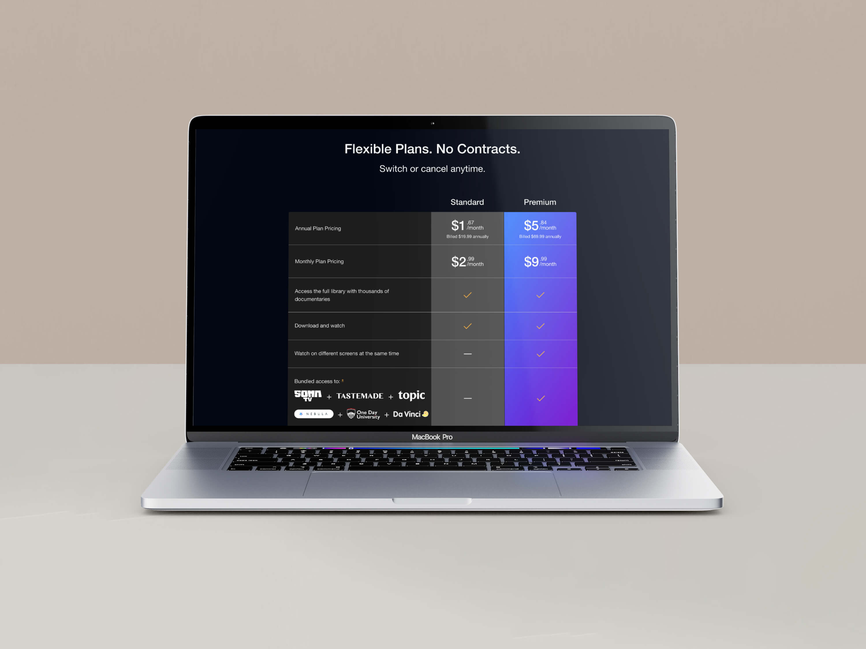 Landing page - plan comparison