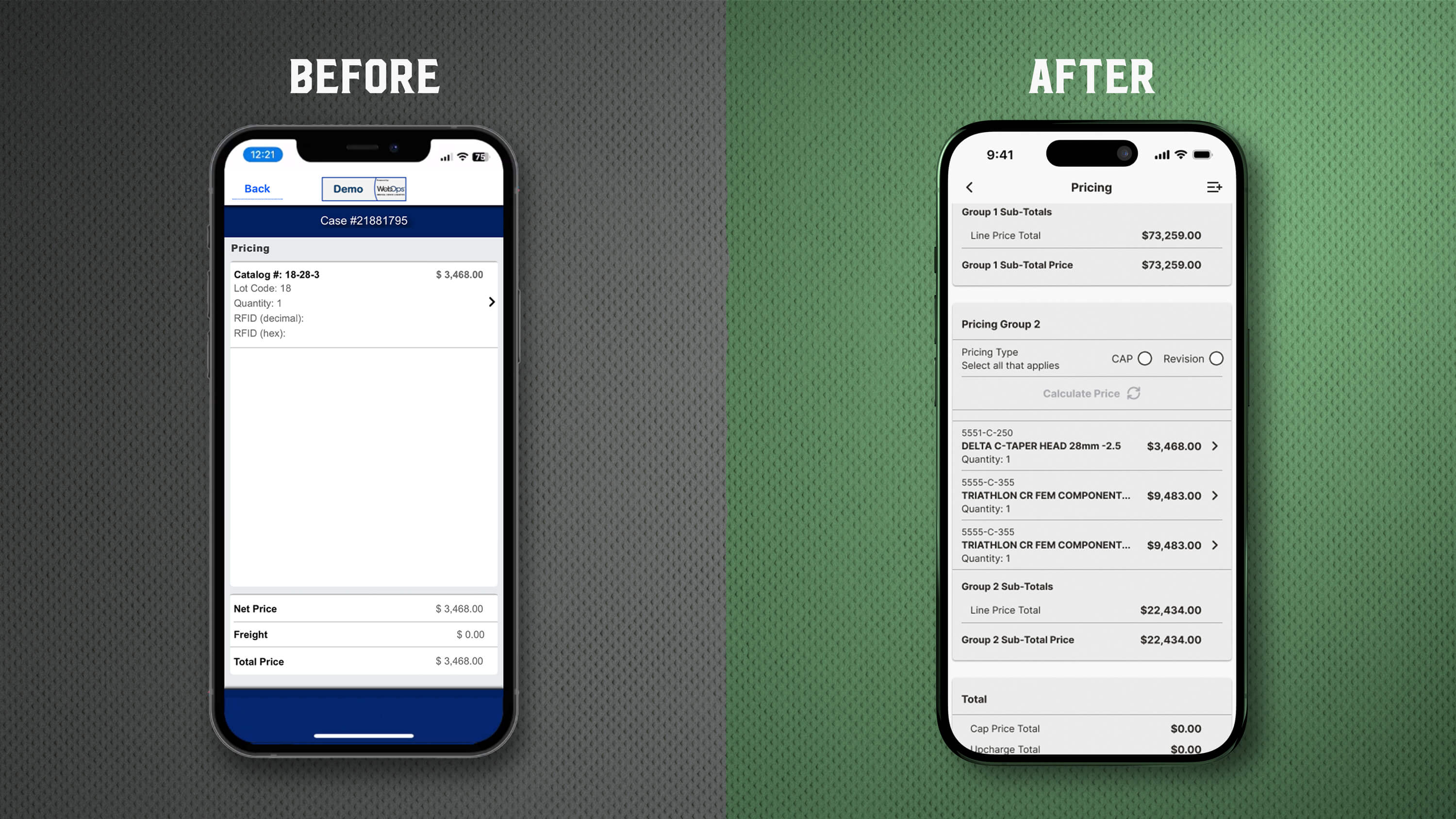 Old vs new pricing workflow with group pricing