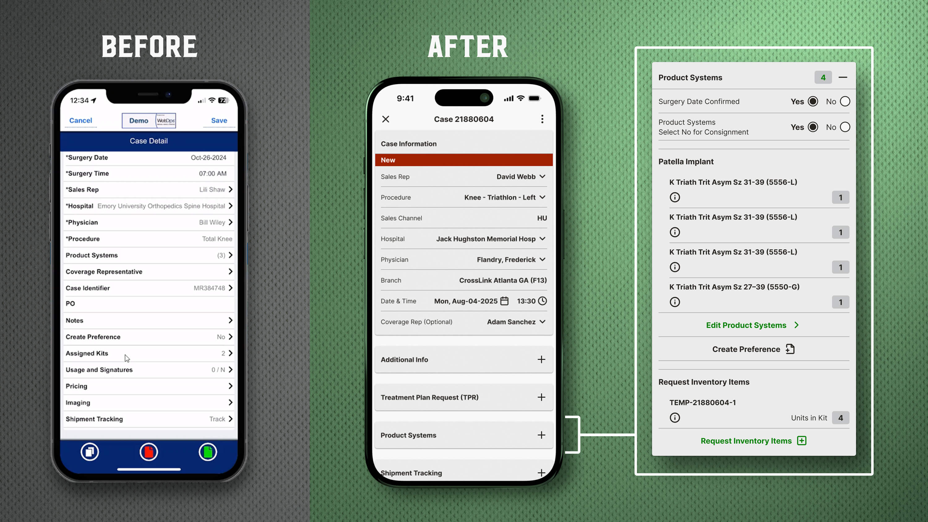 Old vs new case details screen redesign